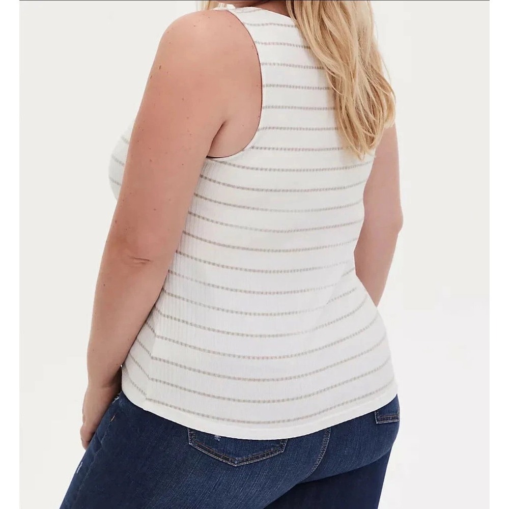 Torrid Womens Size 1 Ribbed Tank Top Snap Front White Taupe Stripe - Picture 5 of 7